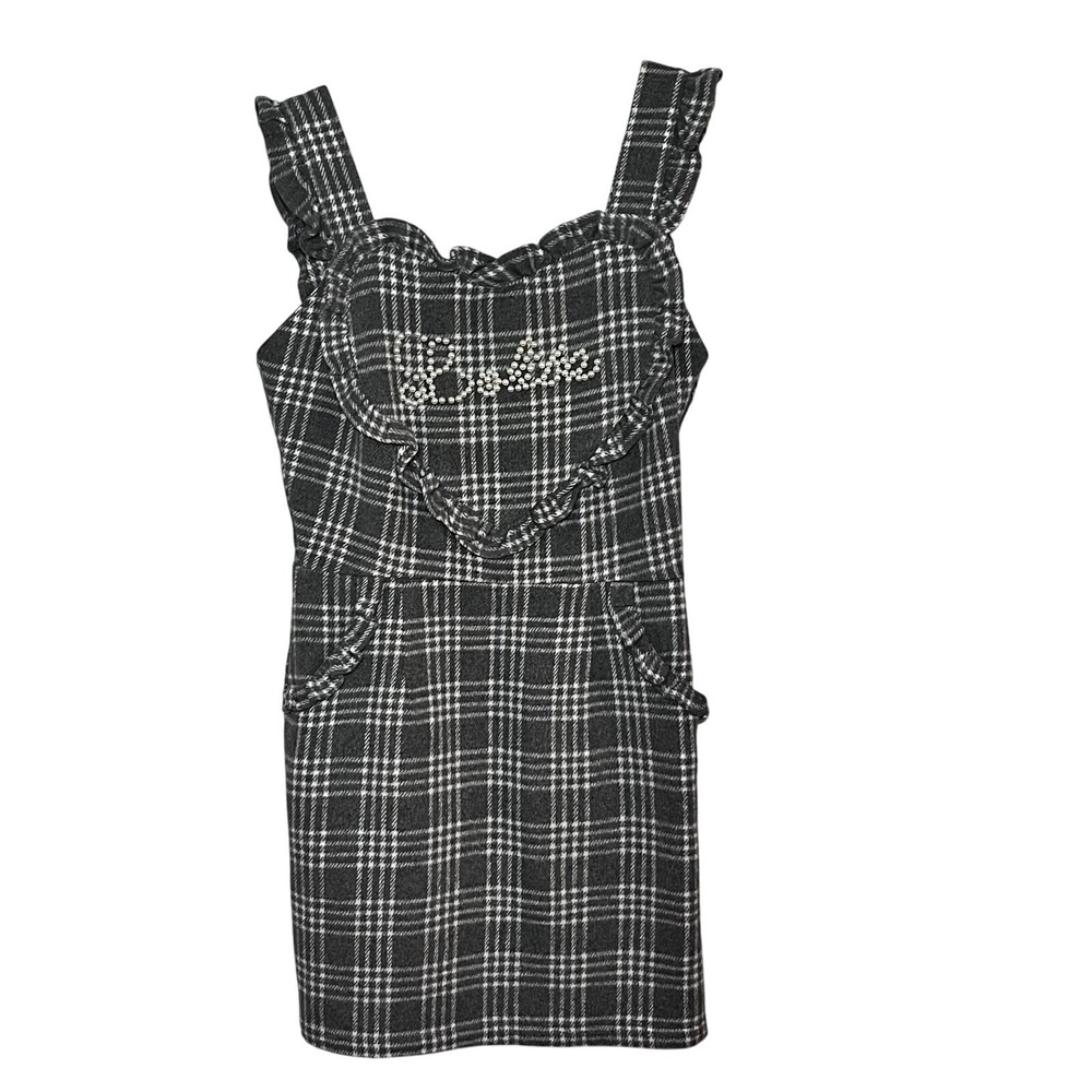 Ank Rouge Dress Womens Medium Gray Plaid Ruffle Heart Jumper Pearl Academia Prep